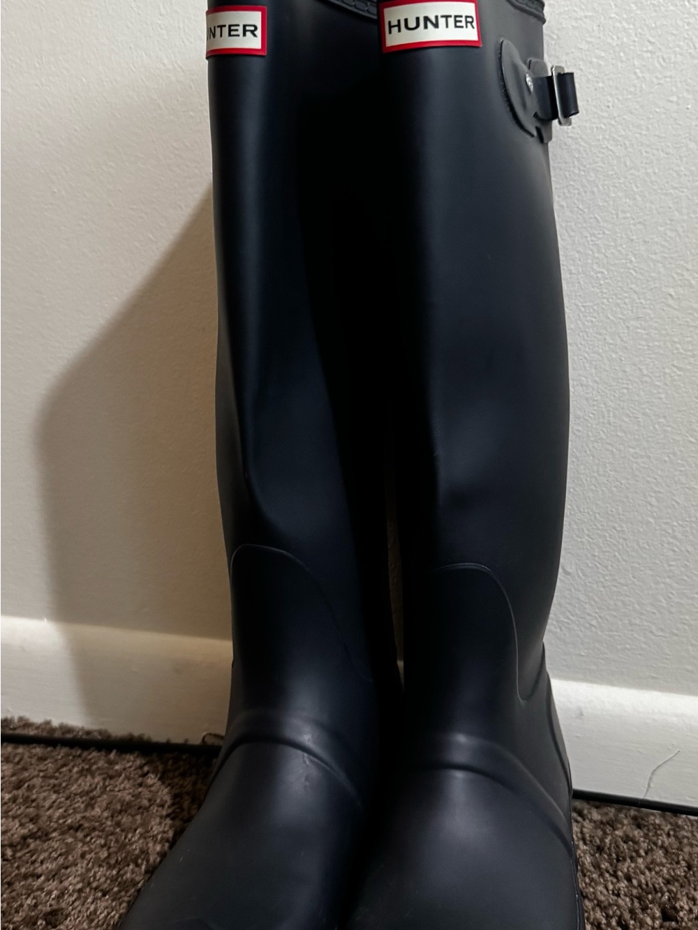Hunter Black Tall Matte Rain Boots with Side Buckle